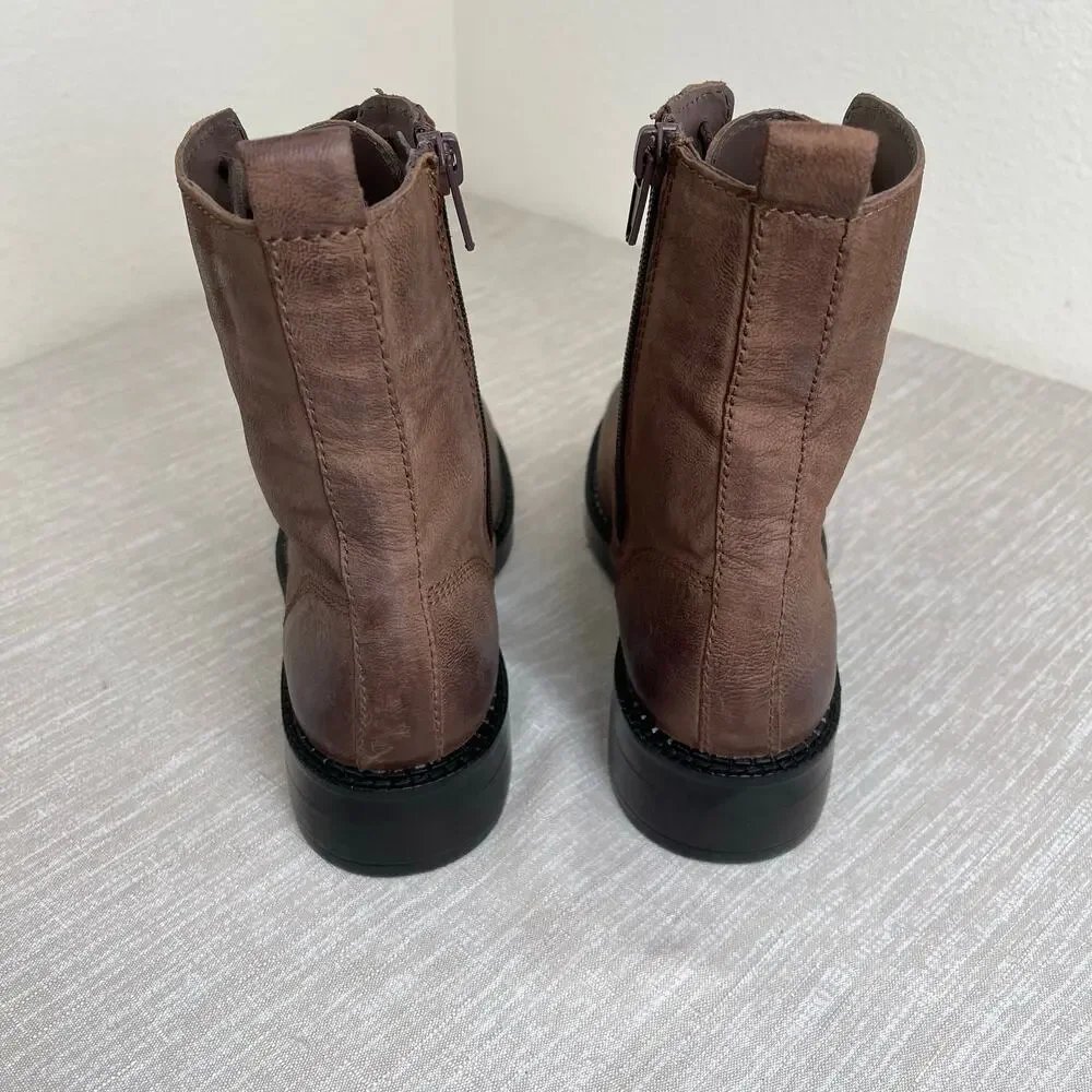 ZARA Women Brown Distressed Combat Boots Lace Up Lug Sole Size 34